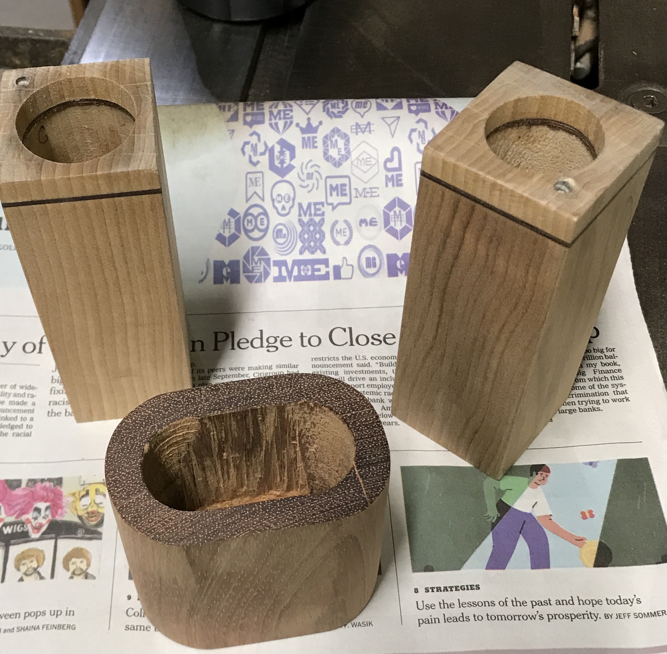 The dice cup after cleaning out the hole and sanding.